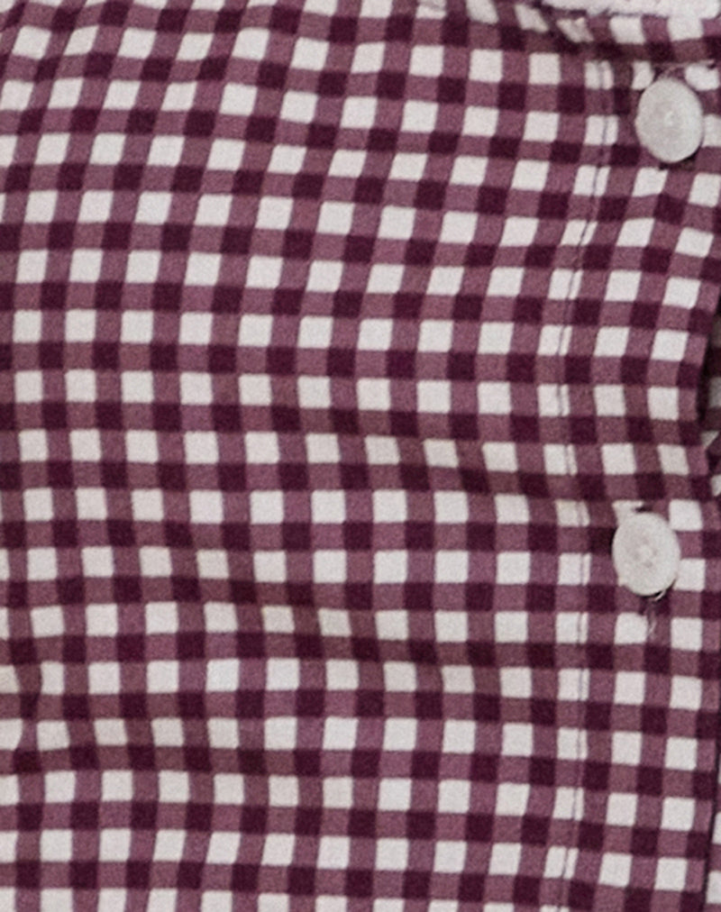 Gronita Blouse in Mini Gingham Wine with White Lace