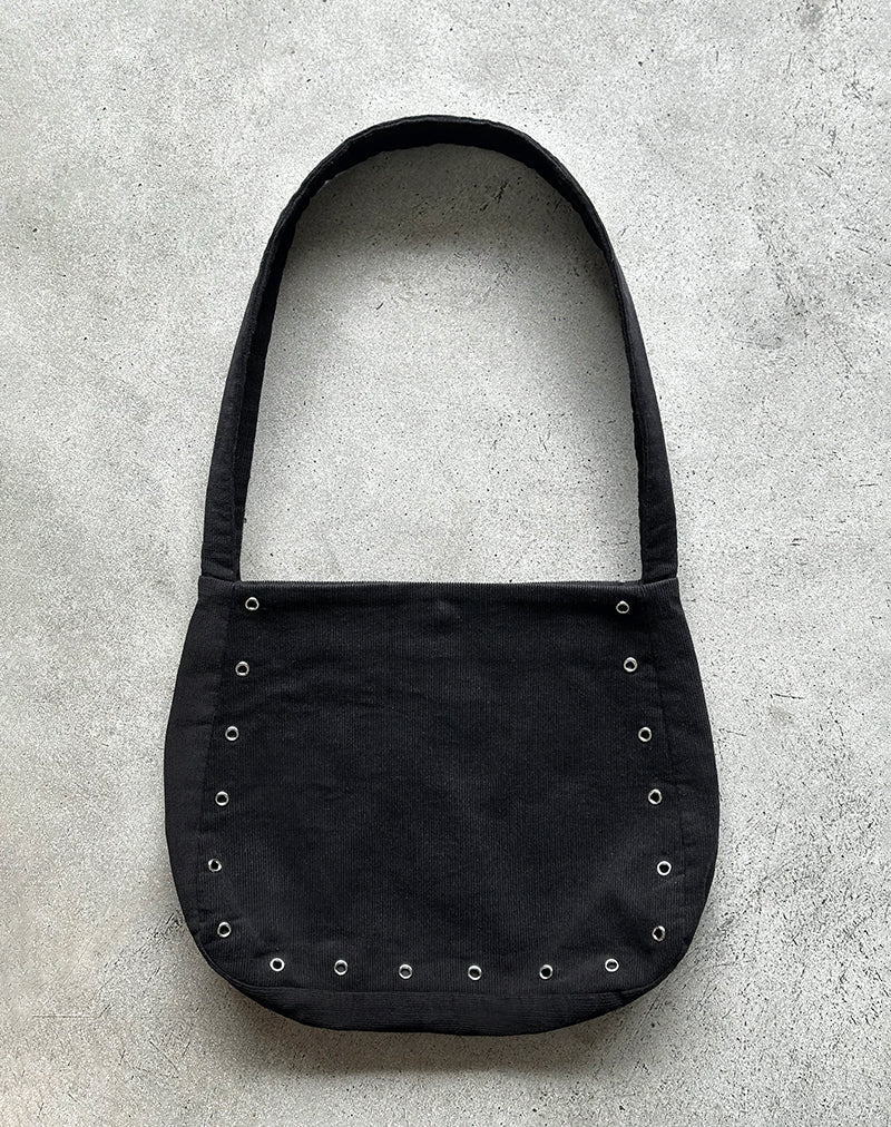 Gundar Eyelet Bag in Babycord Black