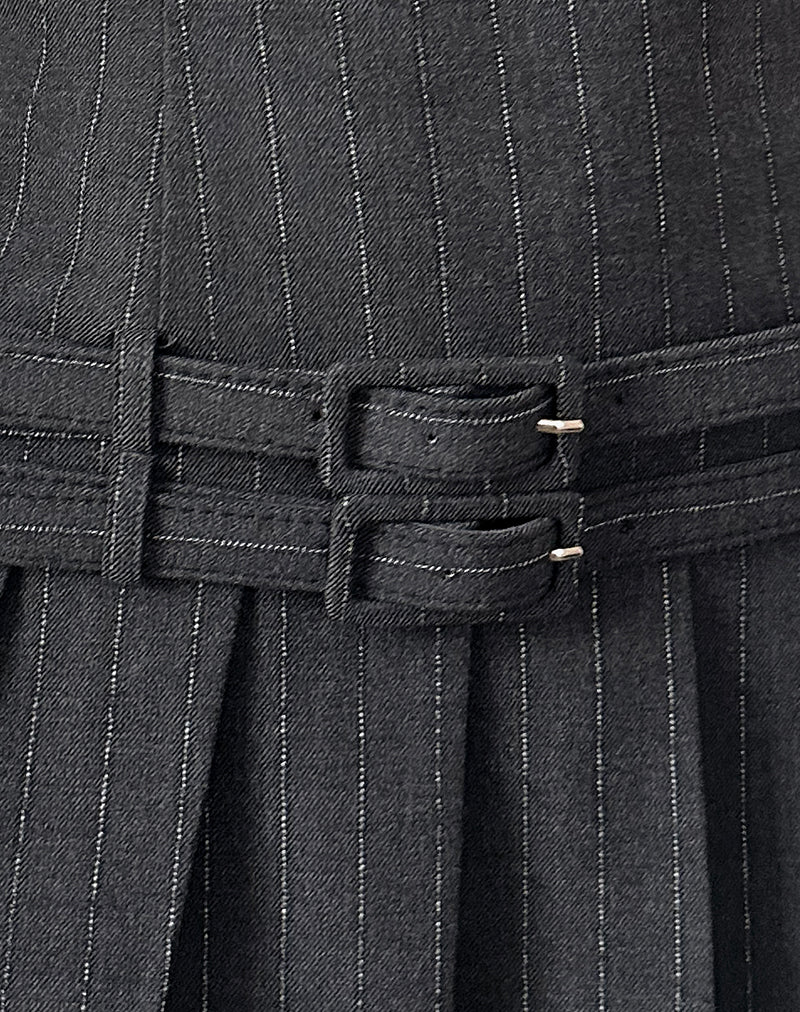 Haika Double Belt Mini Dress in Charcoal with White Stripe