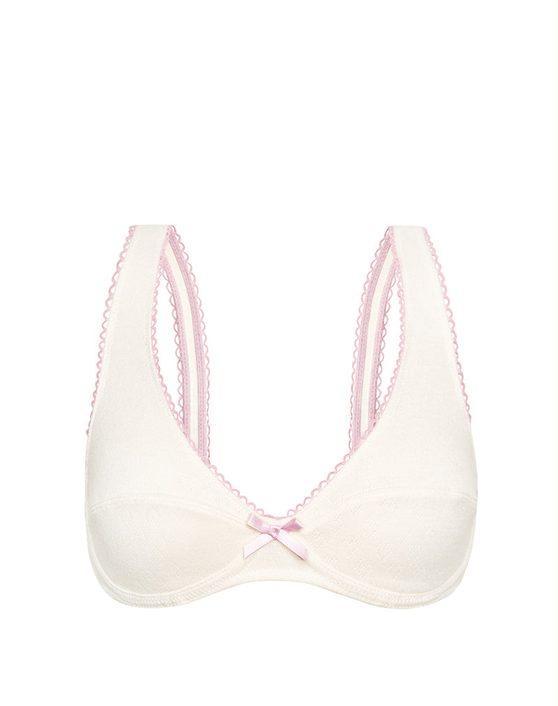 Halai Underwire Bra in Pointelle Ivory with Bow