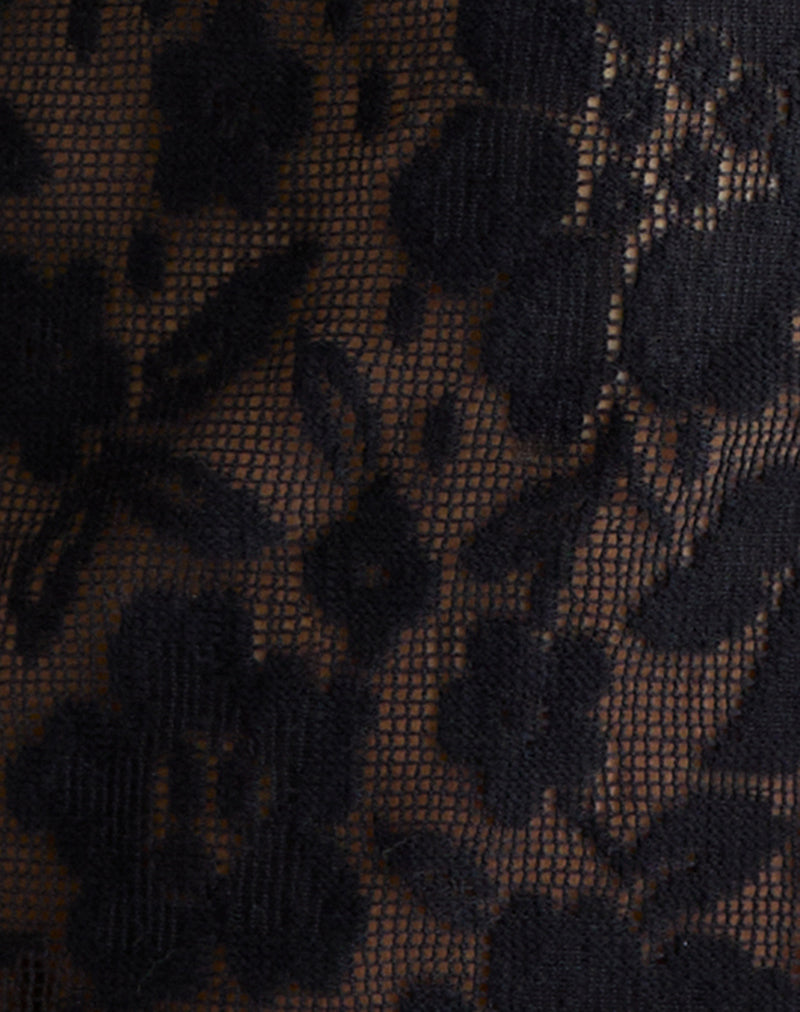 Halfi Long Sleeve Top in Hibiscus Crochet Lace Black