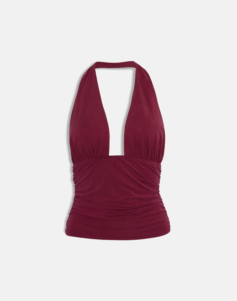 Cosimo Halterneck Top in Cupro Dark Red