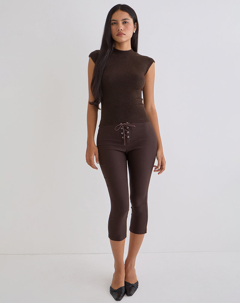 Aelva Lace Up Capri in Tailoring Dark Brown