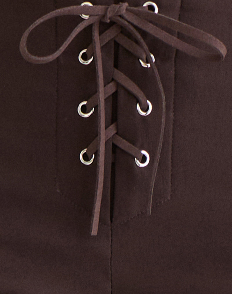 Aelva Lace Up Capri in Tailoring Dark Brown