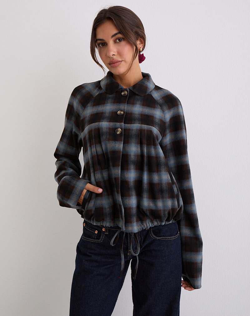 Harana Collar Jacket in Blue and Brown Check
