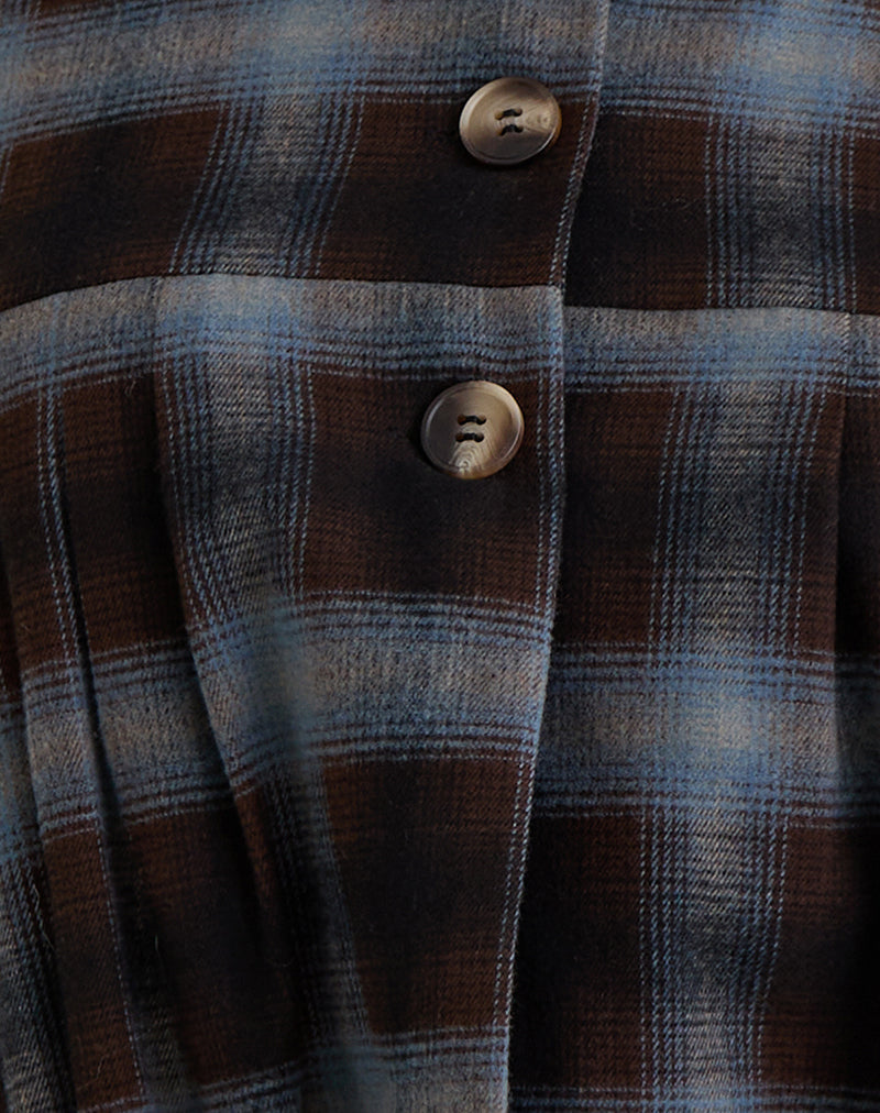 Harana Collar Jacket in Blue and Brown Check