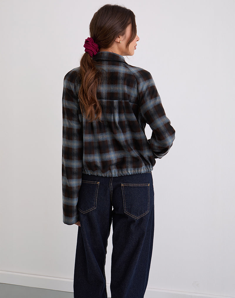 Harana Collar Jacket in Blue and Brown Check