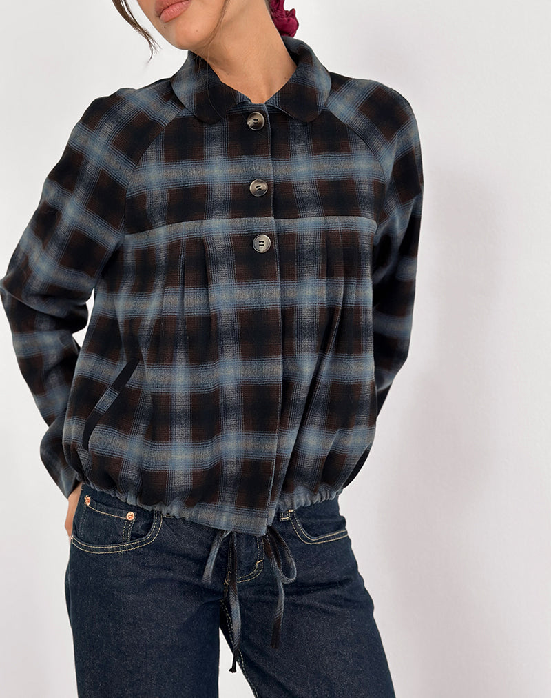 Harana Collar Jacket in Blue and Brown Check