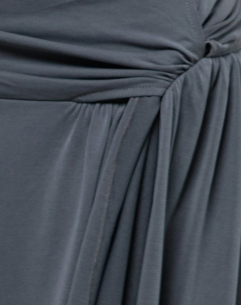 Harlan Asymmetric Midi Skirt in Cupro Grey