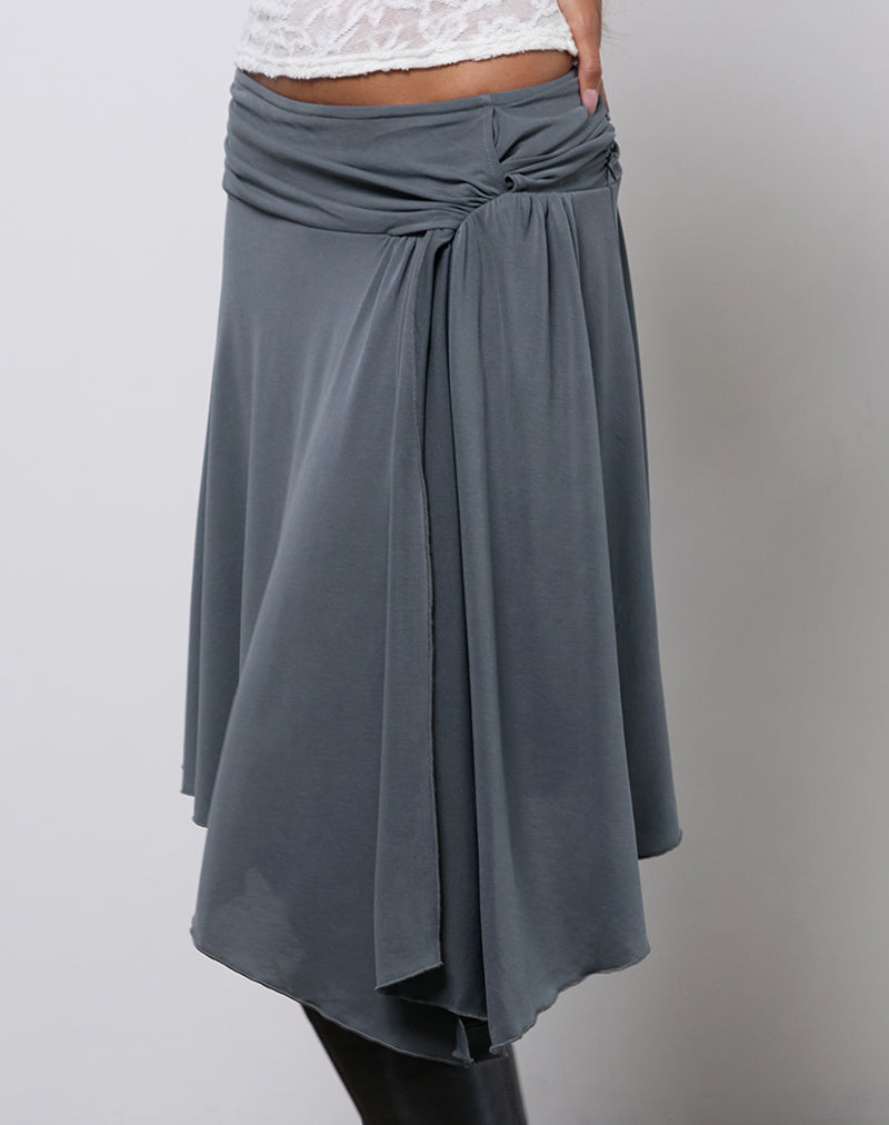 Harlan Asymmetric Midi Skirt in Cupro Grey