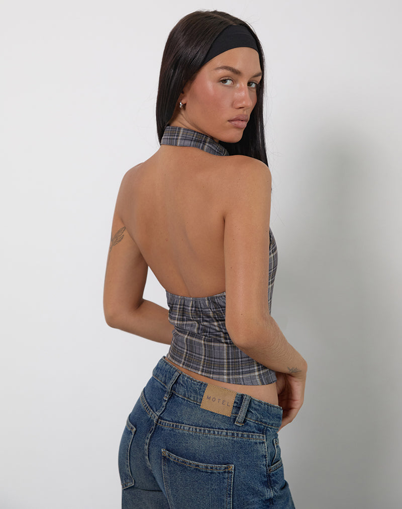 Harlo Collared Top in Check Tailoring Grey