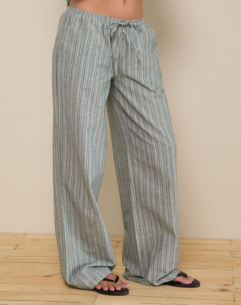 Wasic Wide Leg Trouser in Green and White Stripe