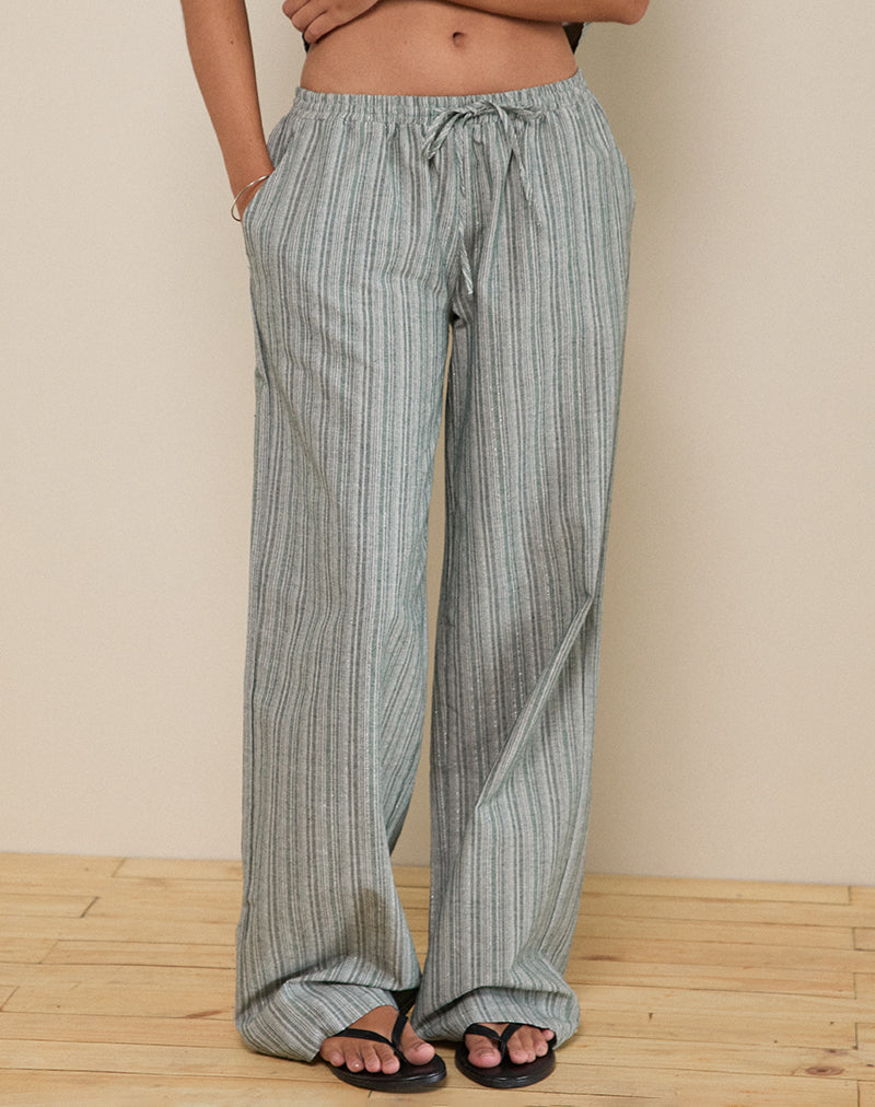 Wasic Wide Leg Trouser in Green and White Stripe