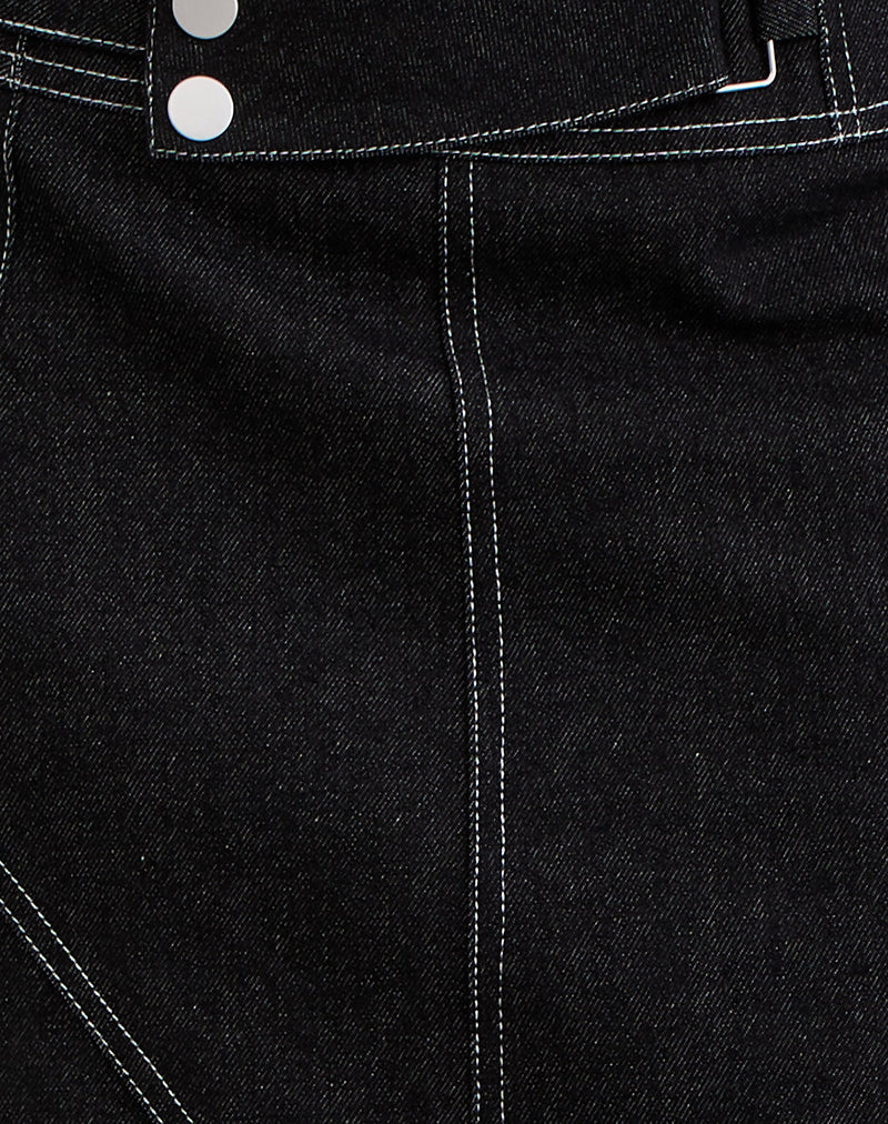 Hayashi Asymmetrical Midi Skirt in Denim Black Wash