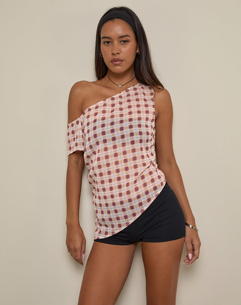 Hea Top in Chiffon Blurred Check Peach