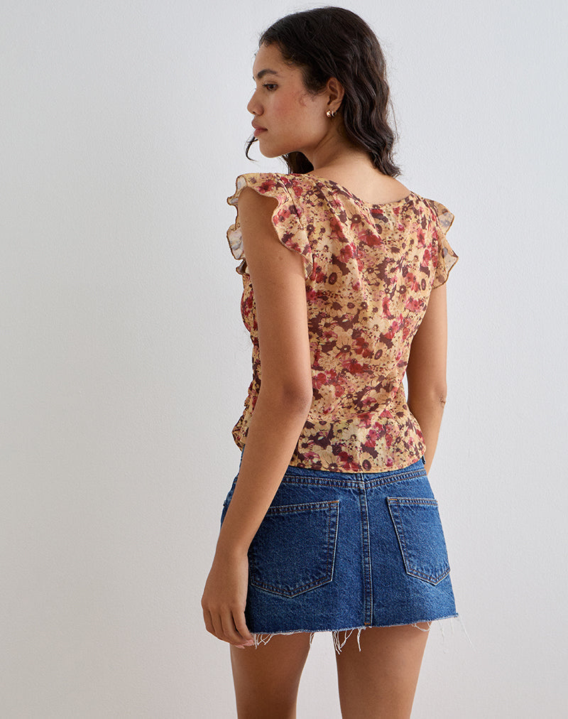 Heidi Wrap Top in Chiffon Rusty Flower