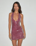 Hepasi Halter Mini Dress in Clear Sequin Maroon