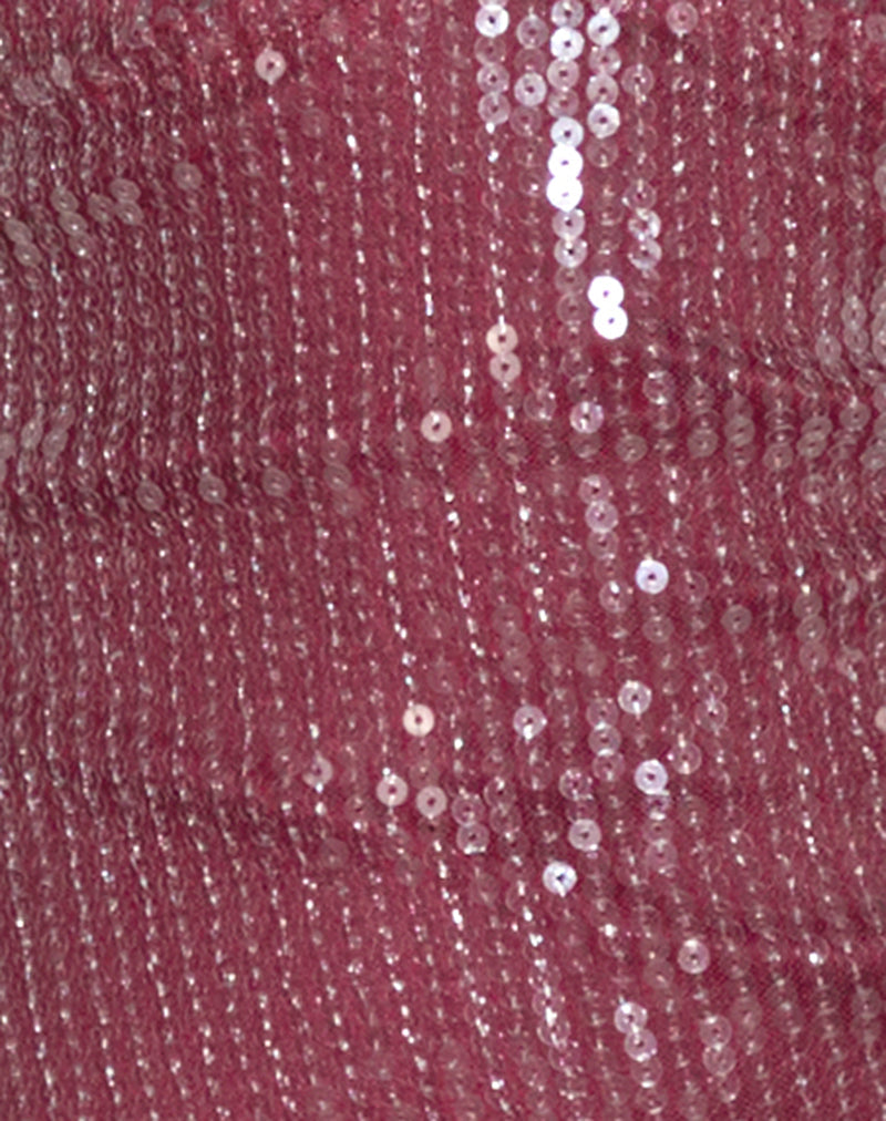 Hepasi Halter Mini Dress in Clear Sequin Maroon