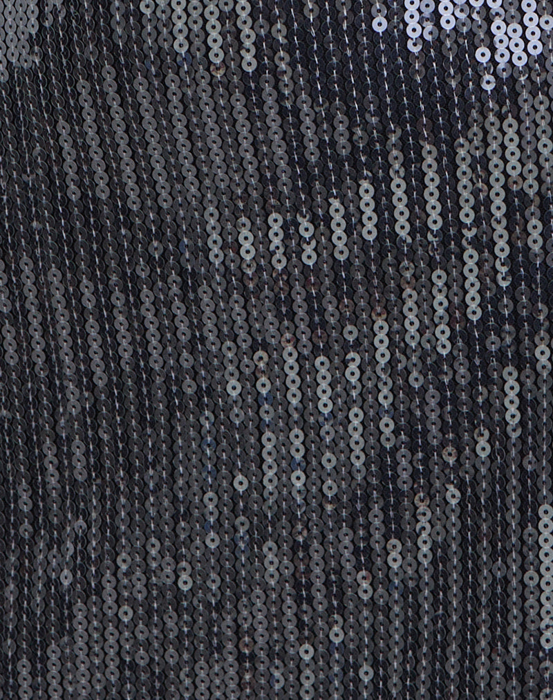 Hepasi Halter Mini Dress in Clear Tinted Sequin Charcoal