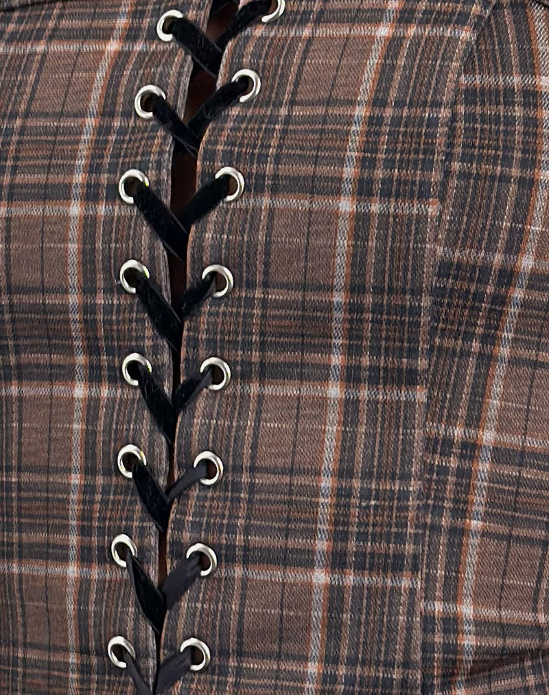 Heska Lace Front Corset Top in Brown Check