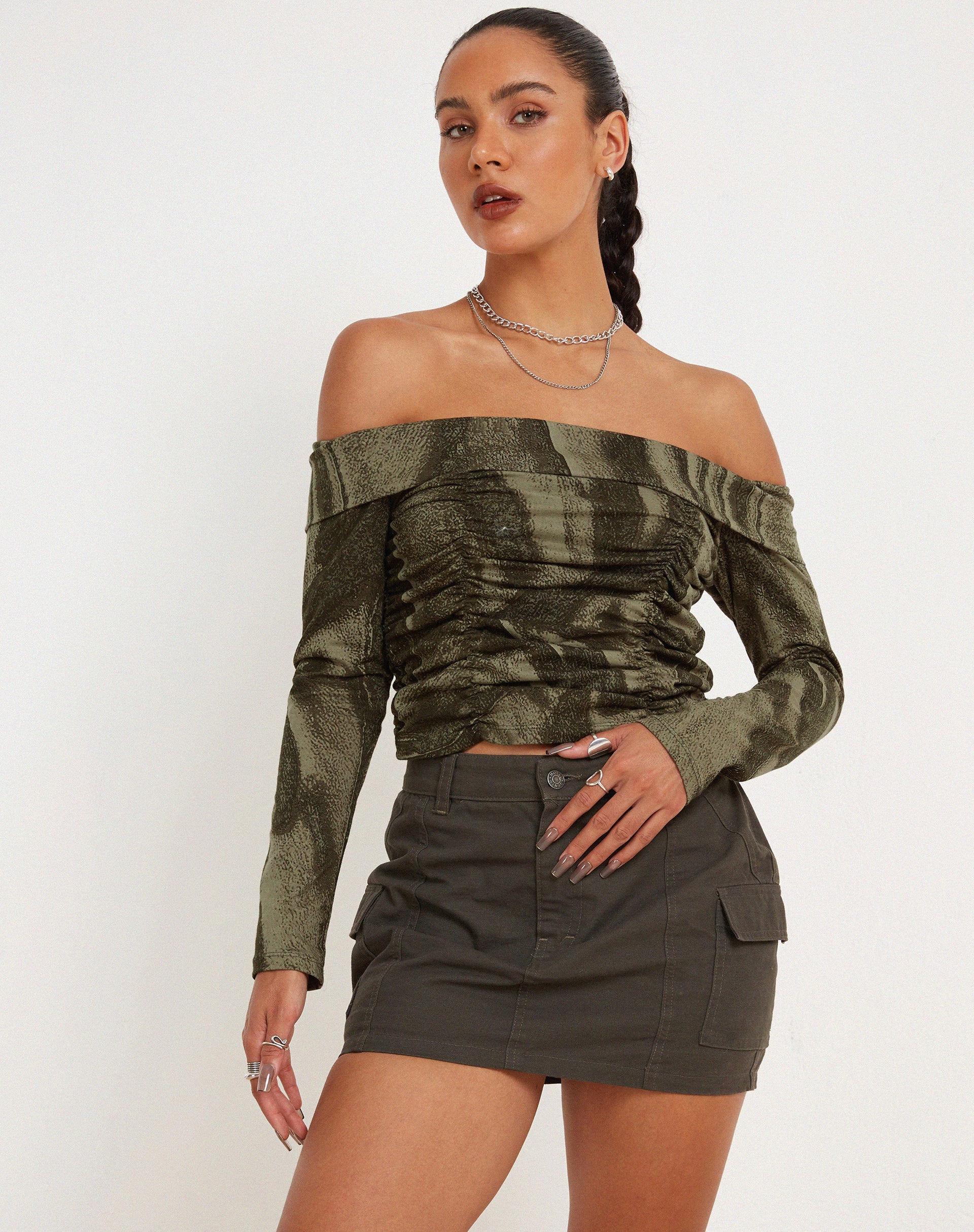 Hestina Top in Dystopian Crease Khaki