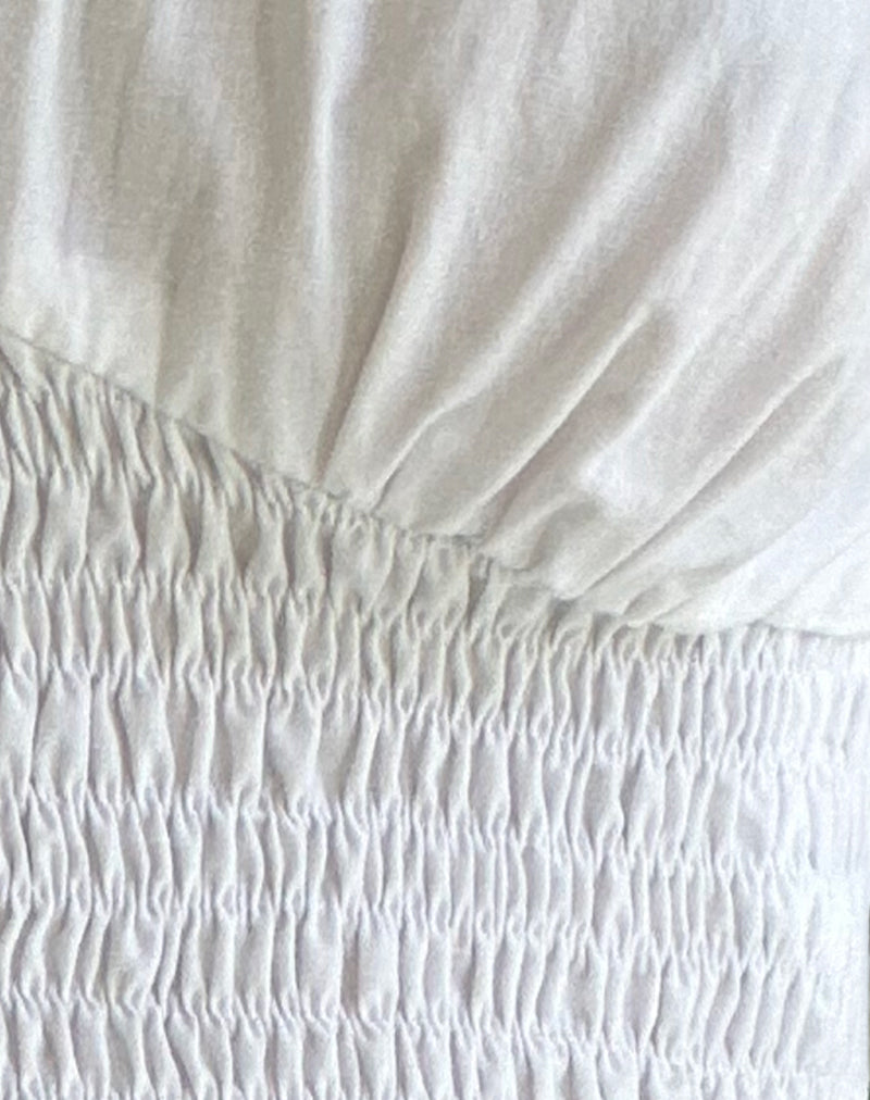 Hevalis Plunge Shirred Top in Poplin White