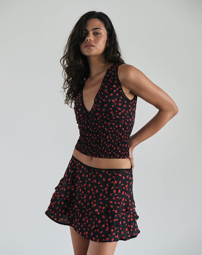Hevalis Top in Strawberry Polka Black