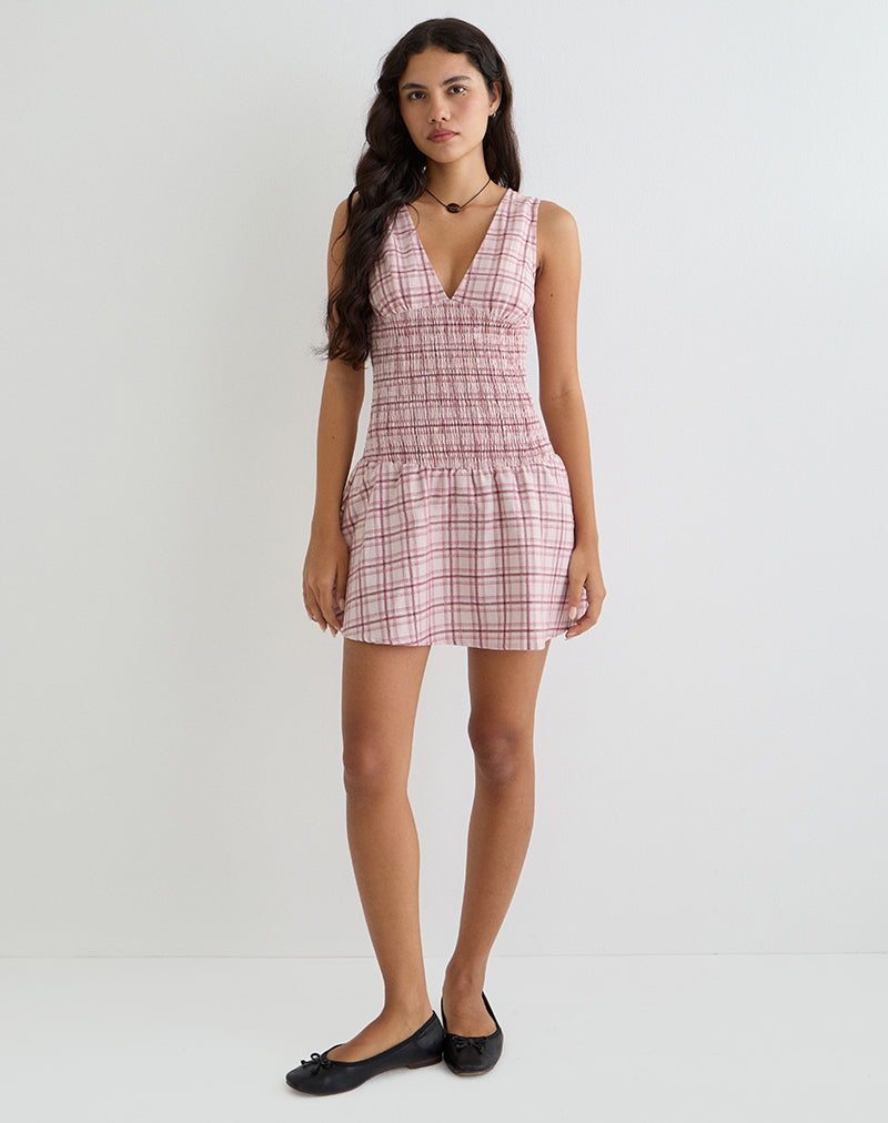 Hevoria Mini Dress in Basic Tartan Pink