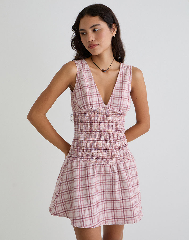 Hevoria Mini Dress in Basic Tartan Pink