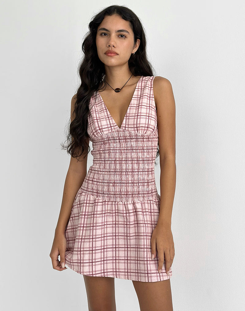 Hevoria Mini Dress in Basic Tartan Pink