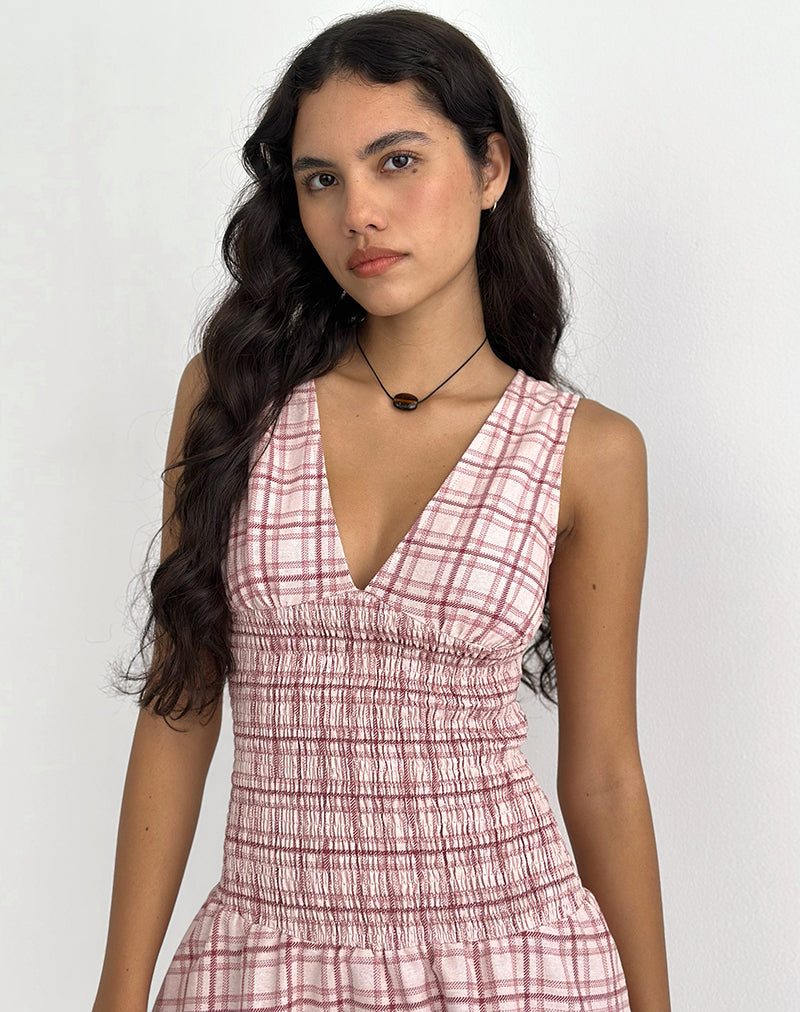Hevoria Mini Dress in Basic Tartan Pink