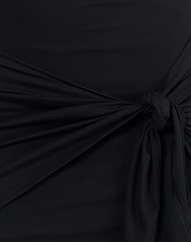 Hikira Plunge Mini Dress in Black with Tie Belt