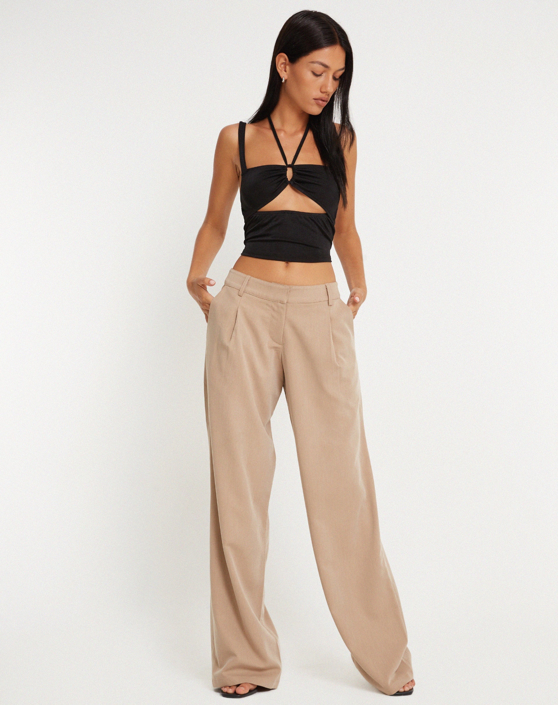 Hondra Wide Leg Trouser in Beige