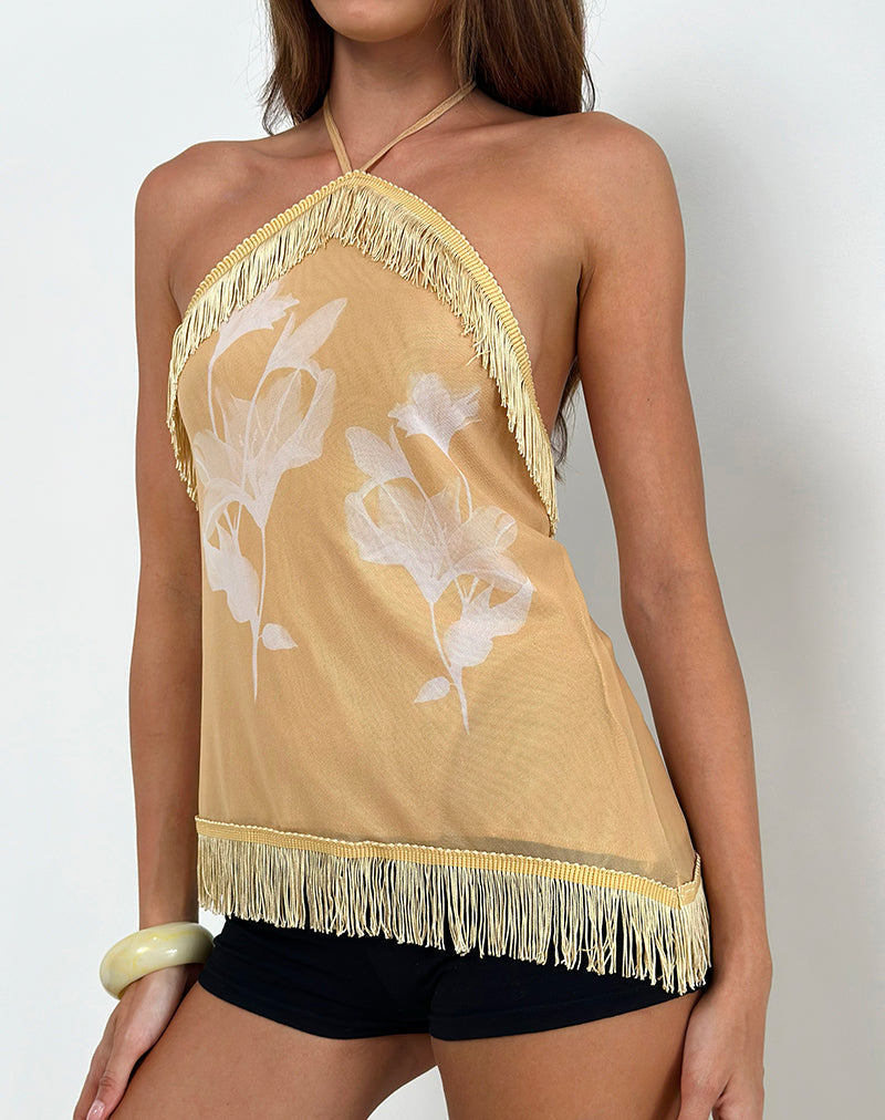 Howard Halter Fringe Top in Flower Yellow White