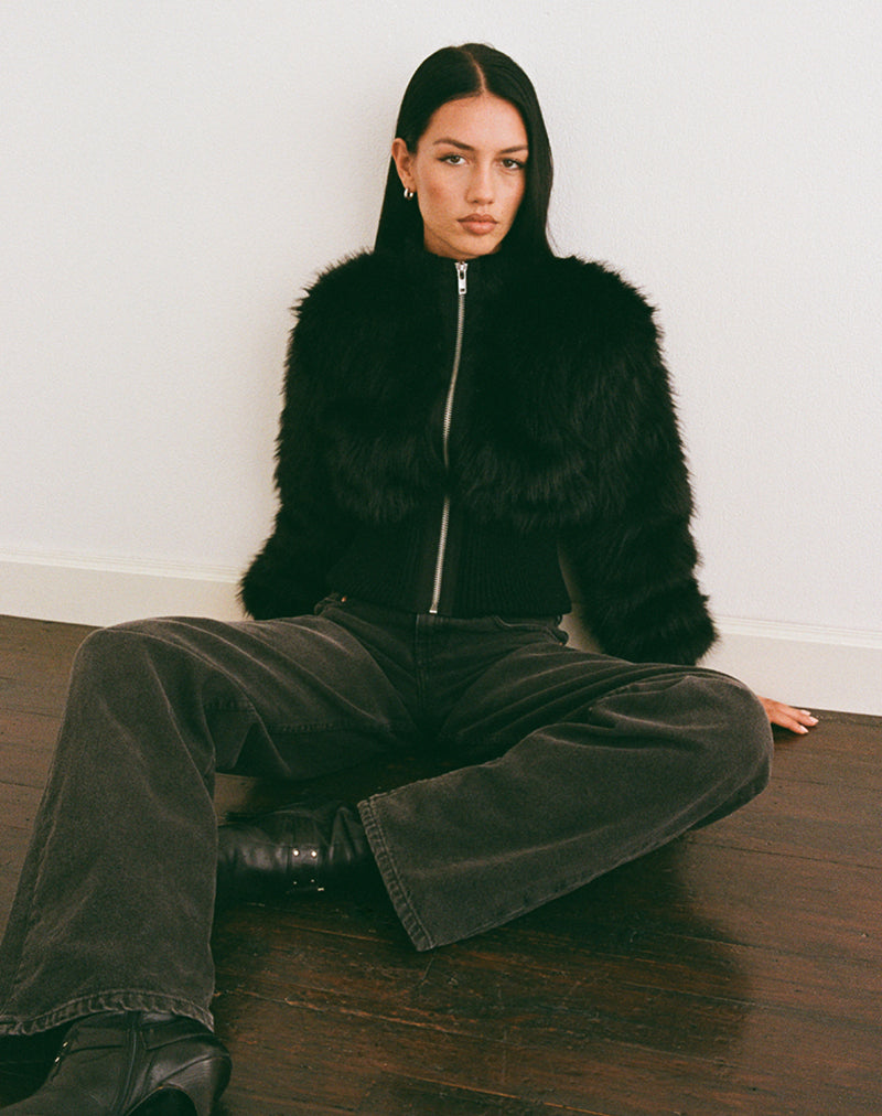 Homari Shaggy Faux Fur Jacket in Black