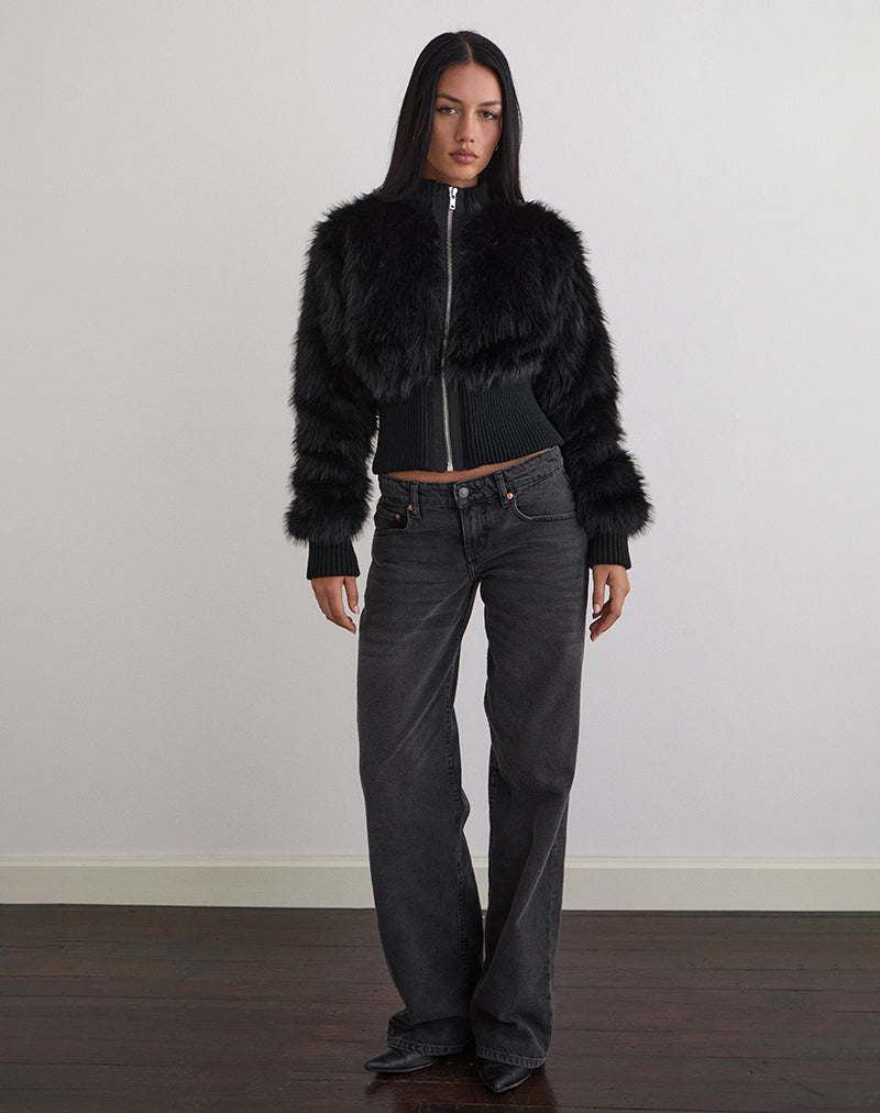 Homari Shaggy Faux Fur Jacket in Black