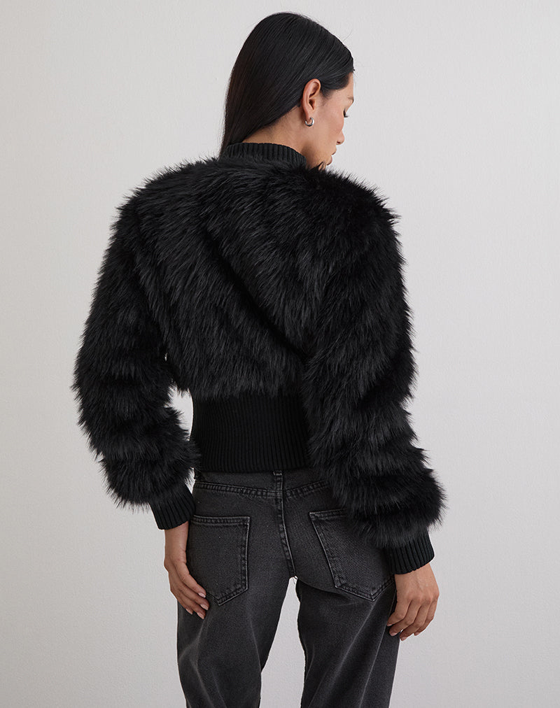 Homari Shaggy Faux Fur Jacket in Black