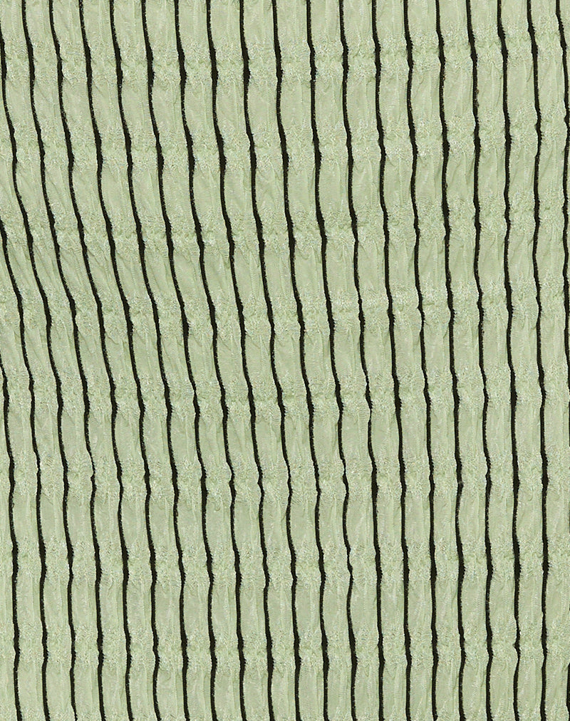 Idarius One Shoulder Mini Dress in Stripe Textured Mesh Mint