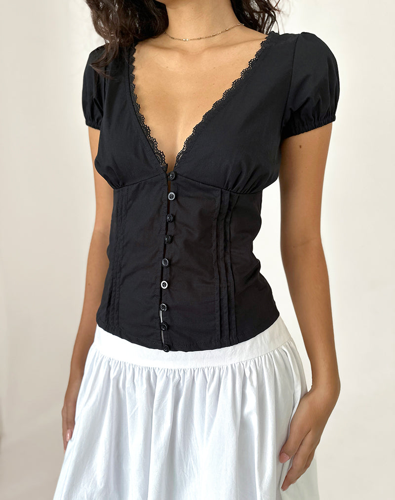 Ilias Corset Top in Poplin Black