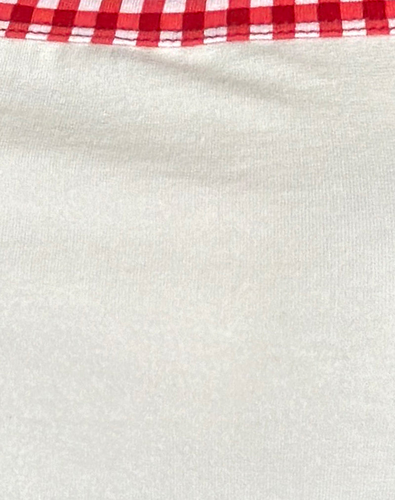 Ilisna Top in Off White with Red Gingham Binding