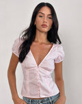 Inasha Top in Candy Pink Small Vertical Stripe