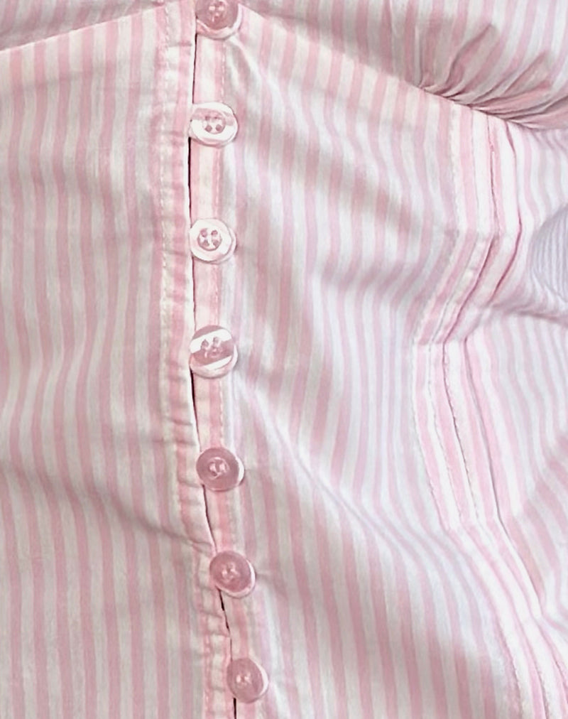 Inasha Top in Candy Pink Small Vertical Stripe