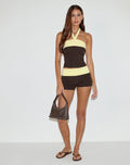 Inrida Halterneck Top in Chocolate Brown and Lemon