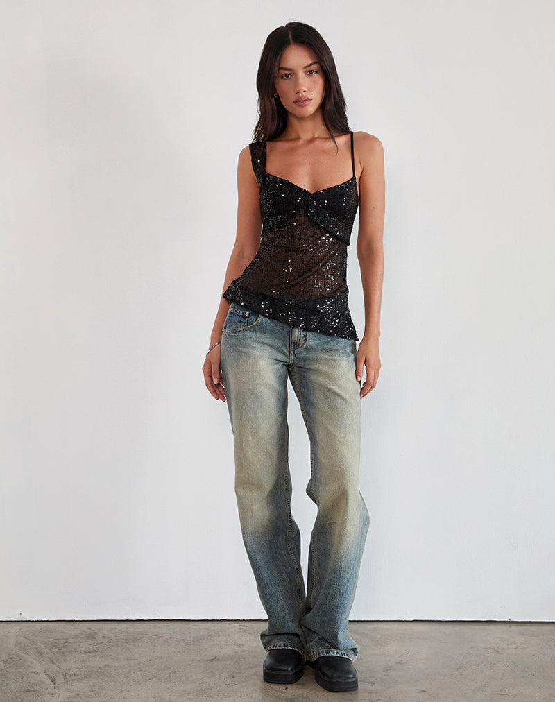 Iranila Asymmetric Top in Gauzy Sequin Black