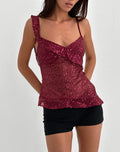 Iranila Asymmetric Top in Gauzy Sequin Red
