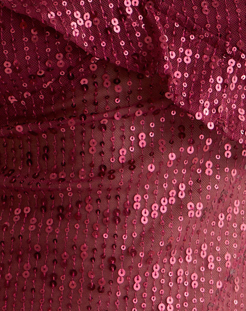 Iranila Asymmetric Top in Gauzy Sequin Red