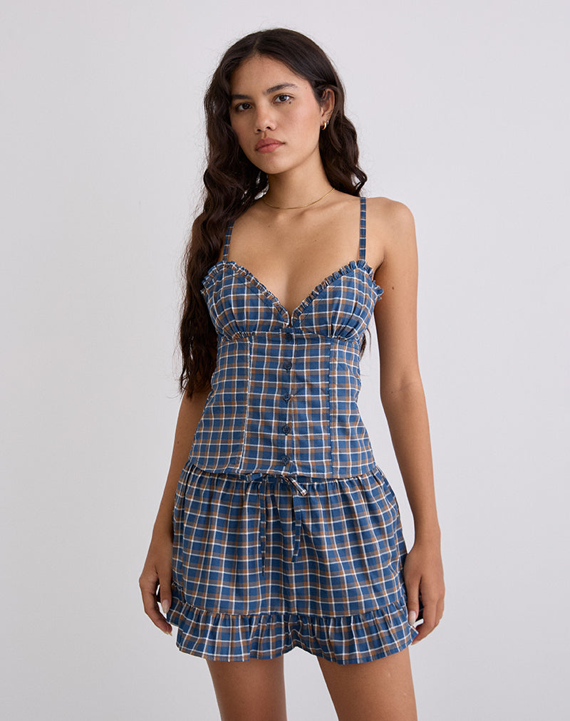 Isamu Top in Medium Tartan Blue