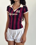 Isda Top in Plum, Navy and Stone Stripe with Olympics Slogan
