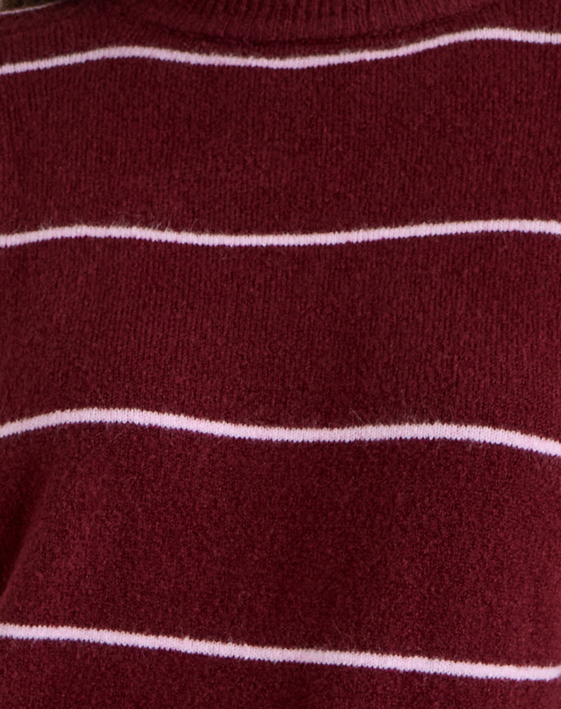Ishari Knitted Jumper in Burgundy with Pink Stripe