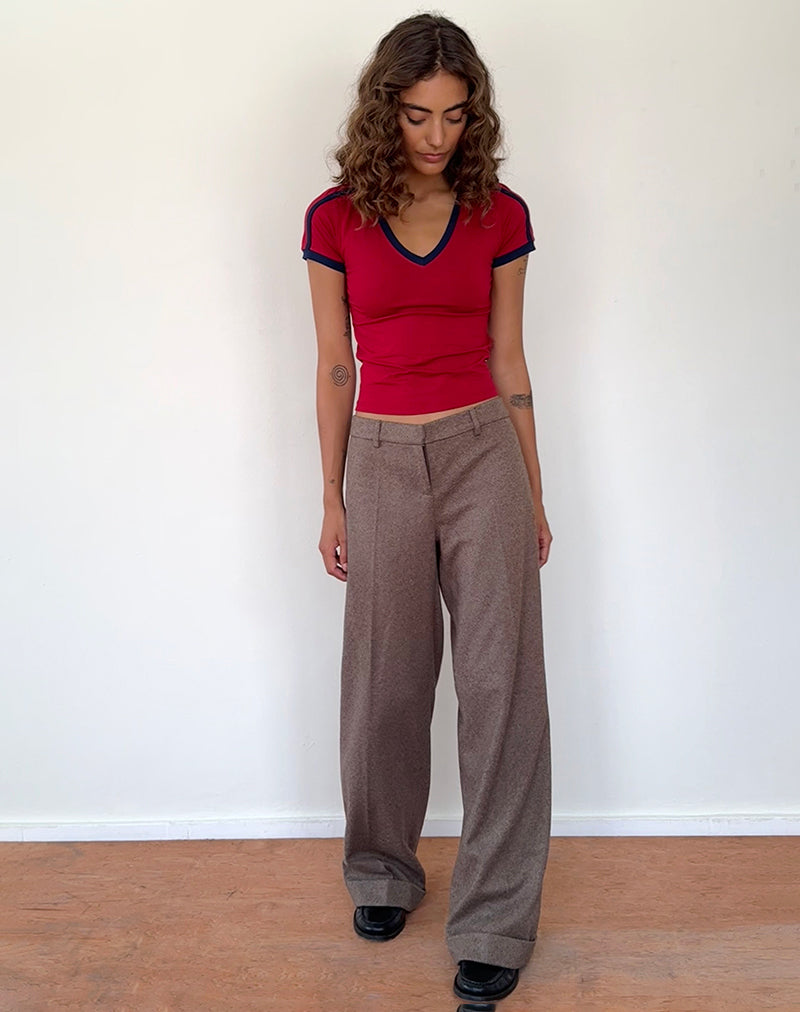 Izolde Baby Tee in Adrenalin Red with Navy Binding and M Embroidery